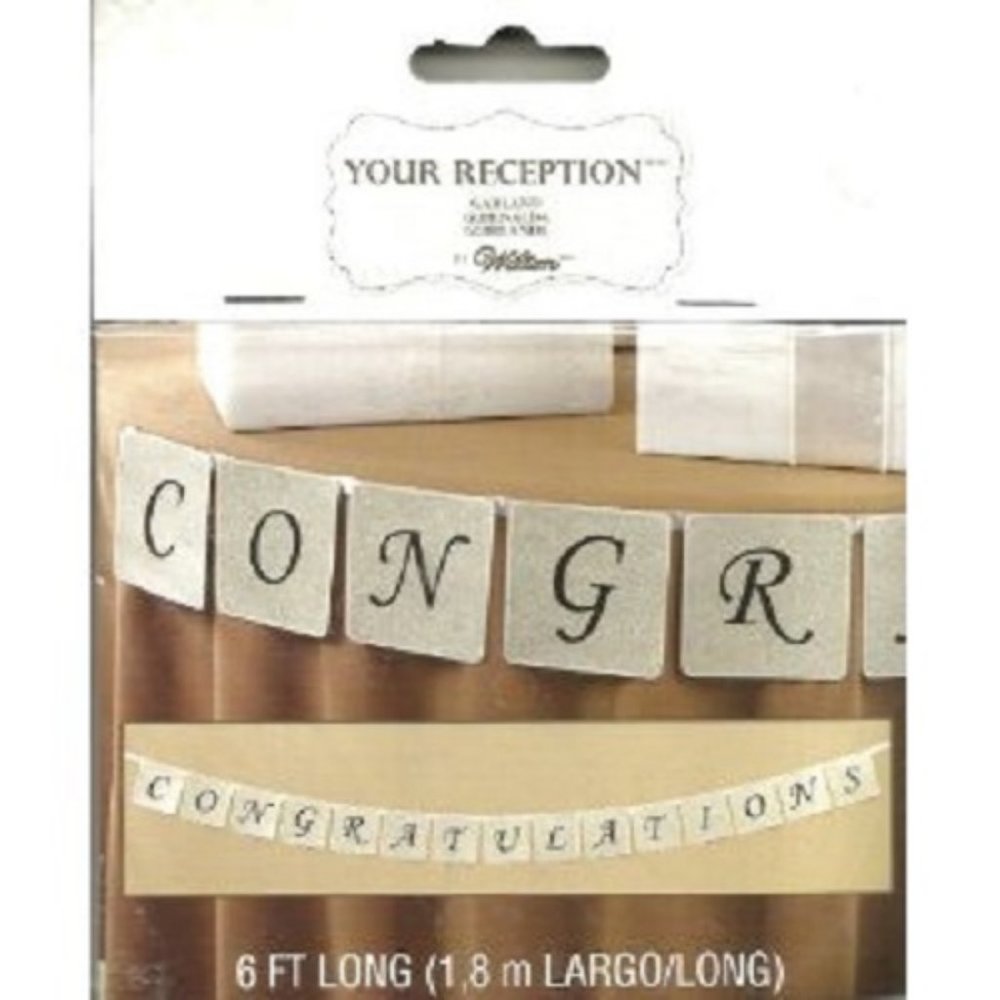Wilton Wedding Silver Glitter Congratulations Sign Banner - NIP